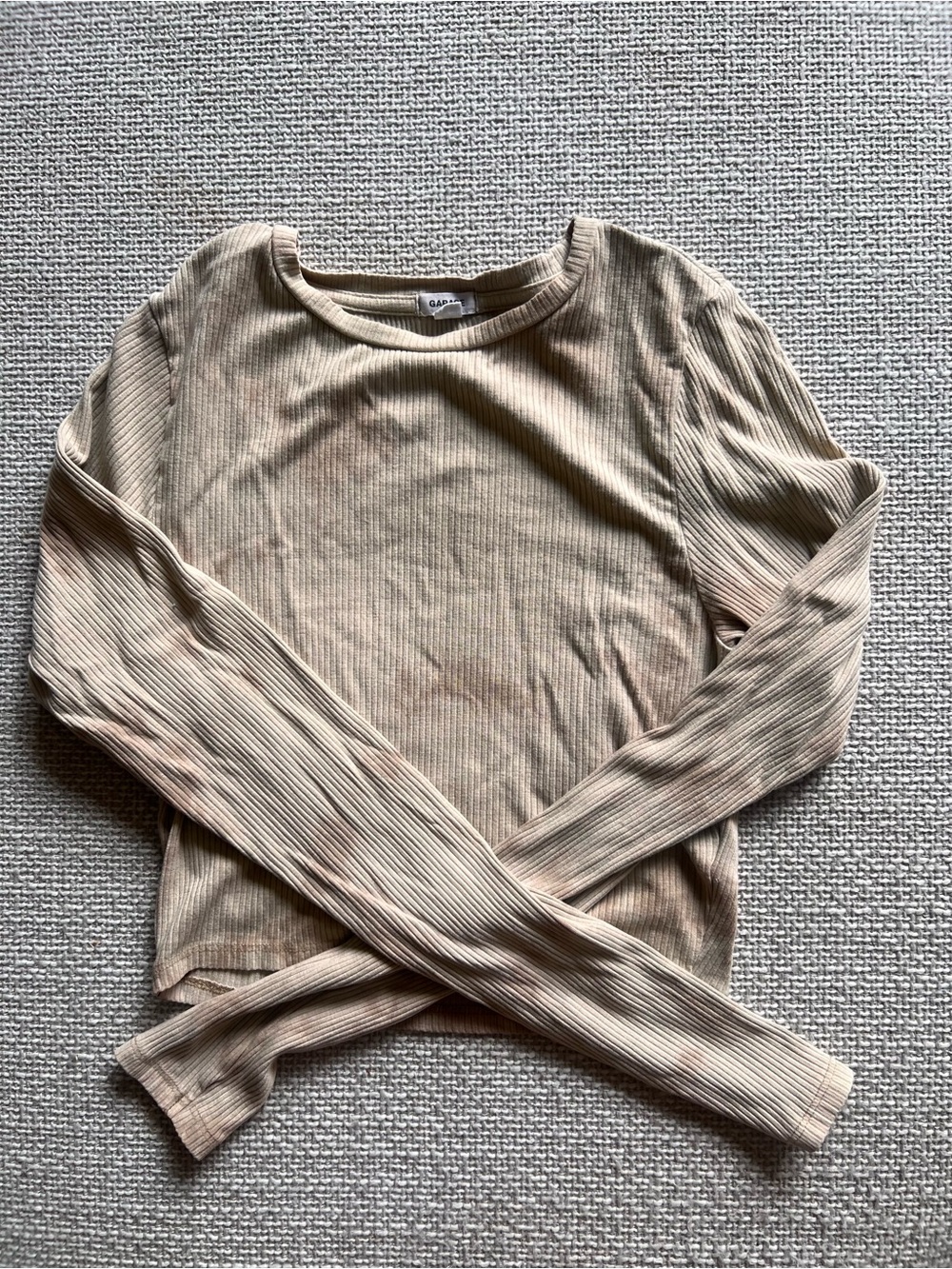 Garage Ribbed Long Sleeve Top - Beige and speckled rose Small